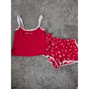 Victoria's Secret PINK LoveShackFancy Red Lace Pajama Set Cami Shorts S XS